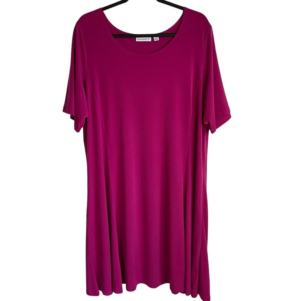 Susan Graver Dress Womens 1X Pink Liquid Knit Princess Seam Slit Midi Dress